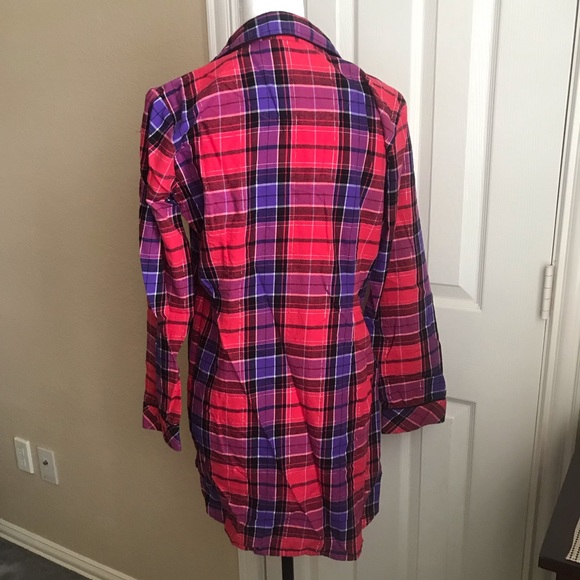 VS Red Purple Pink Night Flannel Plaid Night Gown - Picture 3 of 4